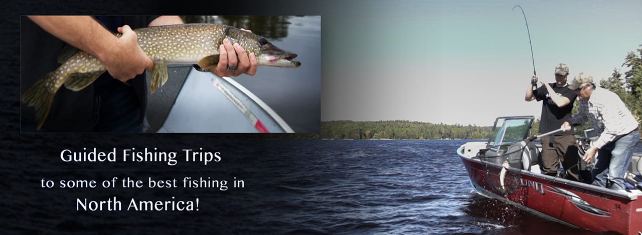 fish and people fishing. text: Guided Fishing trips to some of the best fishing in North America!