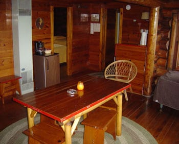 Birch cabin interior.